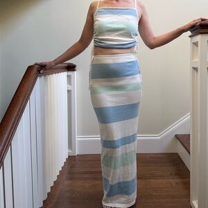 NWT SABO Leti Skirt Top Two Piece Dress Striped Oceana Beach Maxi Knit S XS